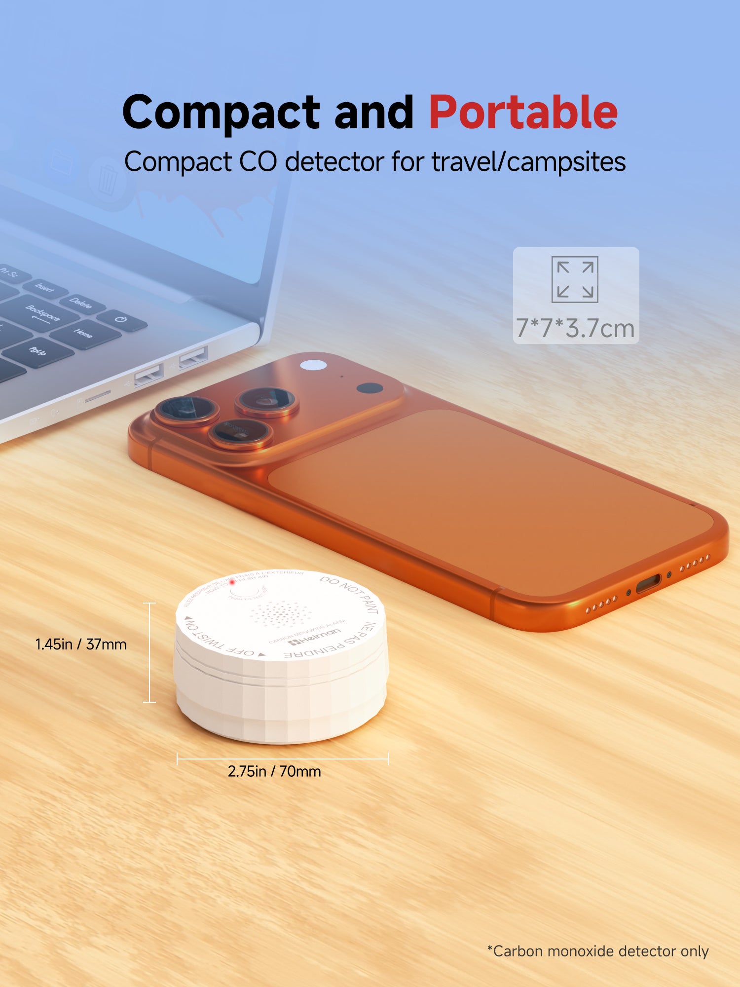Heiman C1-S Carbon Monoxide Detectors, UL 2034 5th Certified, CO Detector Battery Powered, 85 dB Alarm,CO Alarm for Home RVs Hotel Rental Apartment