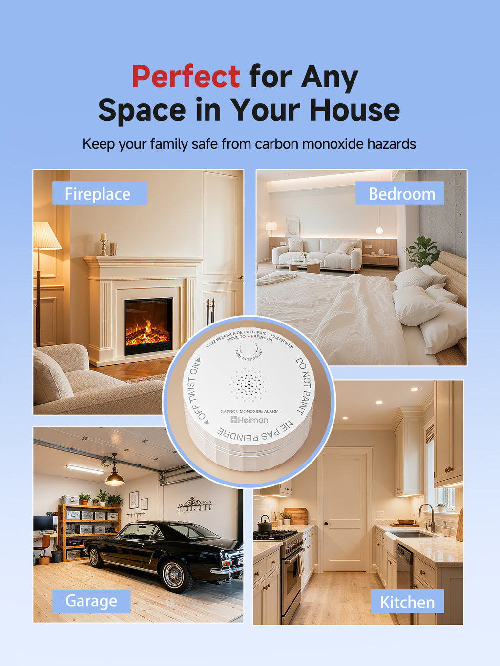 Heiman C1-S Carbon Monoxide Detectors, UL 2034 5th Certified, CO Detector Battery Powered, 85 dB Alarm,CO Alarm for Home RVs Hotel Rental Apartment