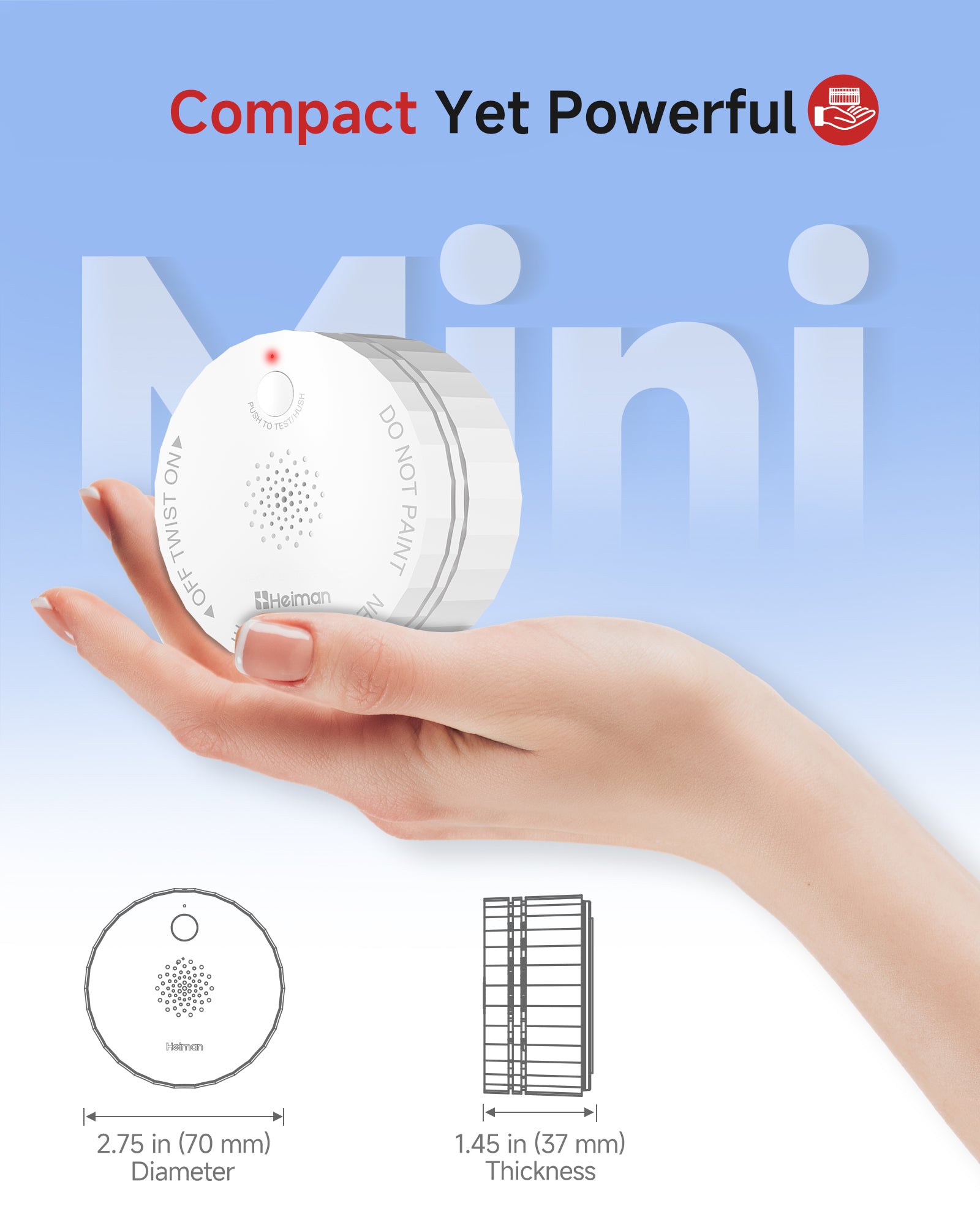 HEIMAN Smoke Detectors, Interconnected Smoke Aalrm Battery Operated, UL 2034 5th Certified, Wireless Small Mini Carbon Monoxide Alarm for Home Rental Apartment/C1-R 1 Pack