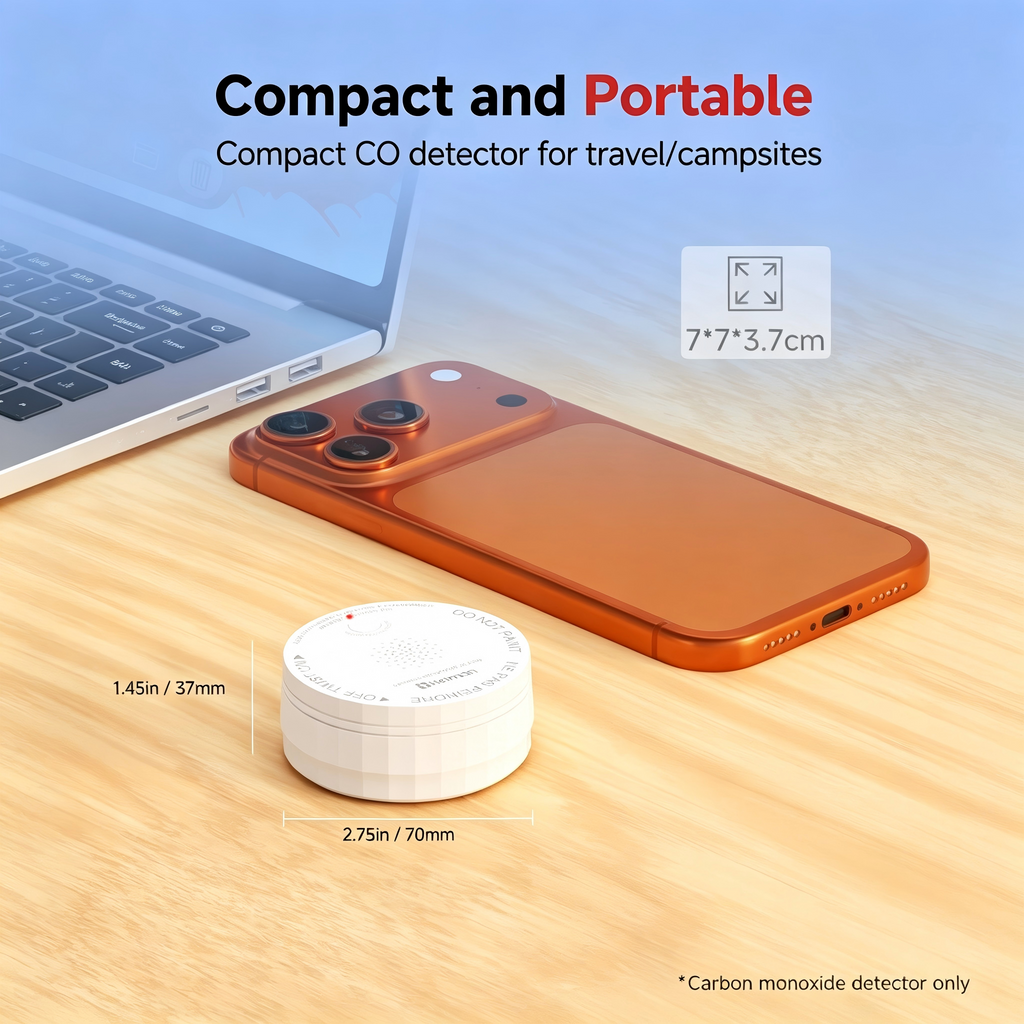 Detectores CO Heiman C1-W Smart, Avisos en Tiempo Real, Wi-Fi 2.4 GHz, Certificado UL 2034 5th, Detector CO a Pilas, Alarma 85 dB, Pequeña Alarma CO para Hogar Autocaravanas Hotel Alquiler Apartamento