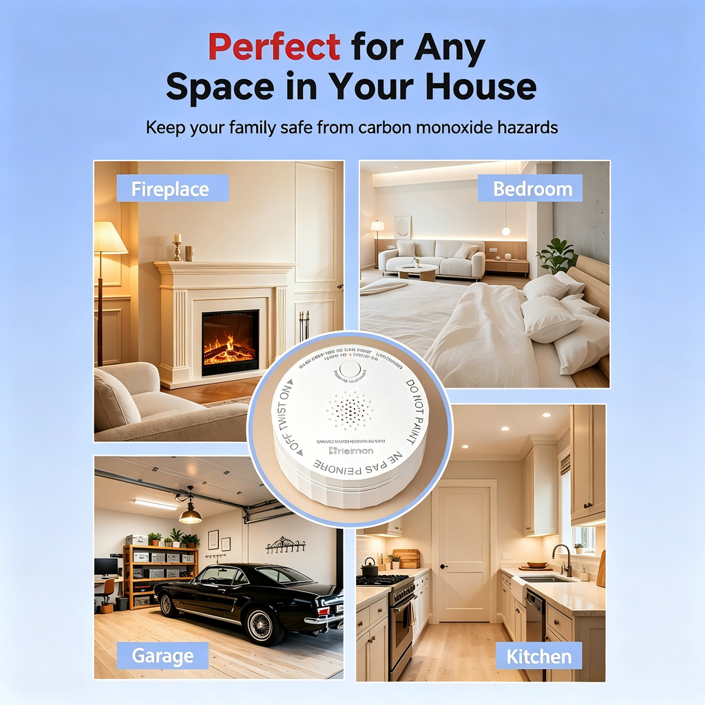 Detectores CO Heiman C1-W Smart, Avisos en Tiempo Real, Wi-Fi 2.4 GHz, Certificado UL 2034 5th, Detector CO a Pilas, Alarma 85 dB, Pequeña Alarma CO para Hogar Autocaravanas Hotel Alquiler Apartamento