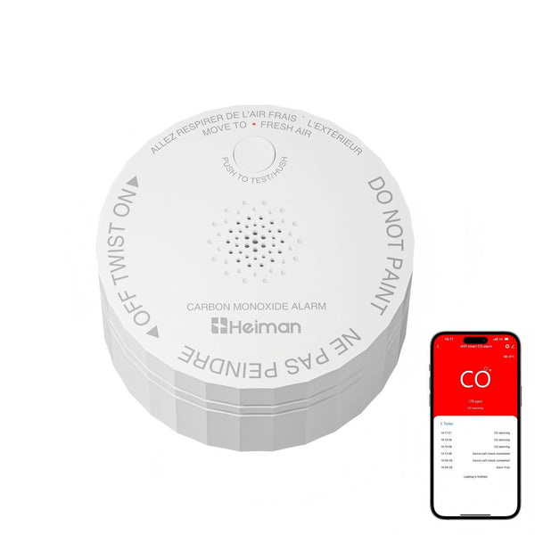 Heiman C1-W Smart Carbon Monoxide Detectors, Real-Time Notifications, 2.4 GHz Wi-Fi, UL 2034 5th Certified, CO Detector Battery Powered, 85 dB Alarm, Small CO Alarm for Home RVs Hotel Rental Apartment