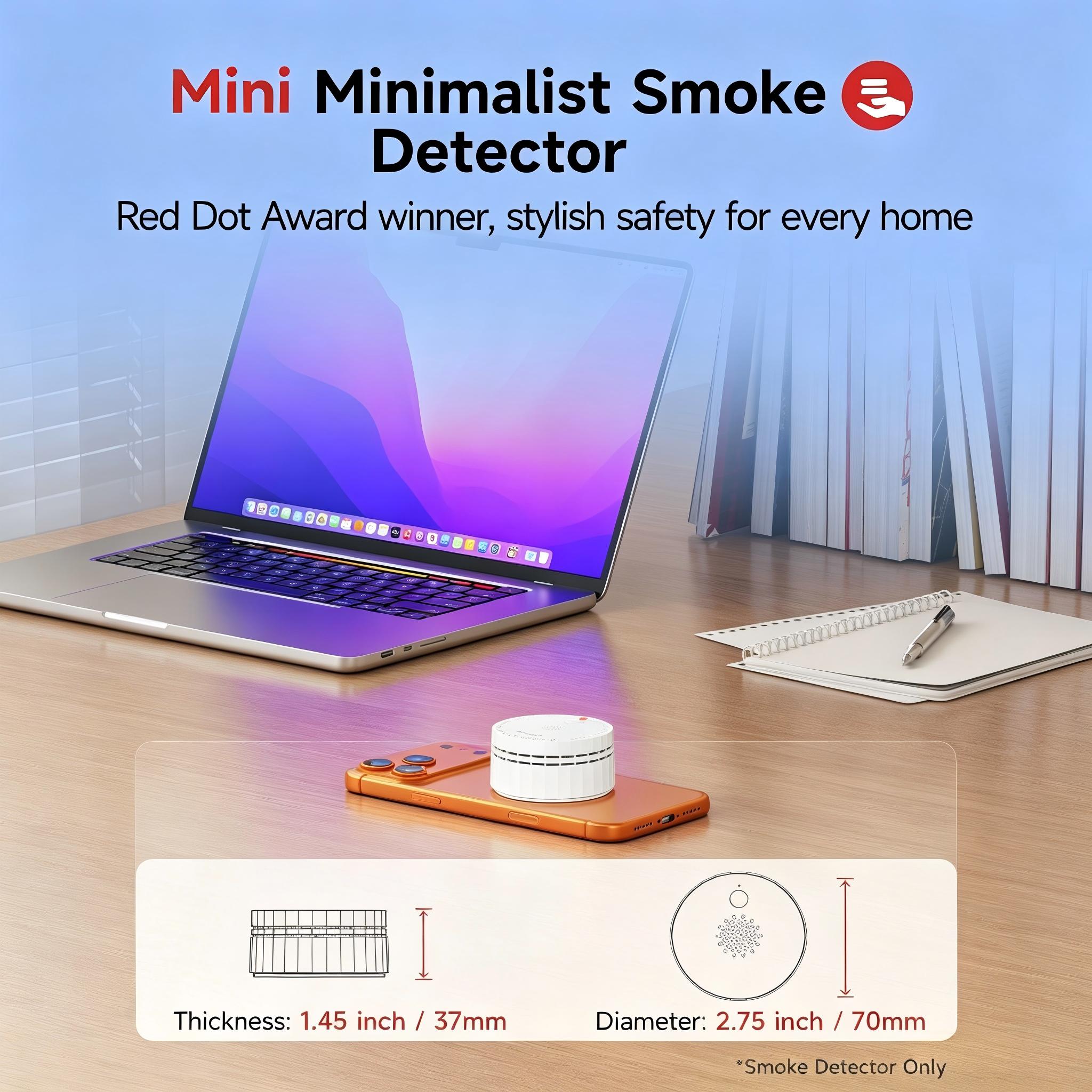 Heiman Matter Smoke Detectors,Smart Photoelectric Fire Alarm,UL217-10th Certified,Battery Powered,Real-Time Notification,Compatible with Smartthings,Home Assistant, Mini Portable for Home Travel