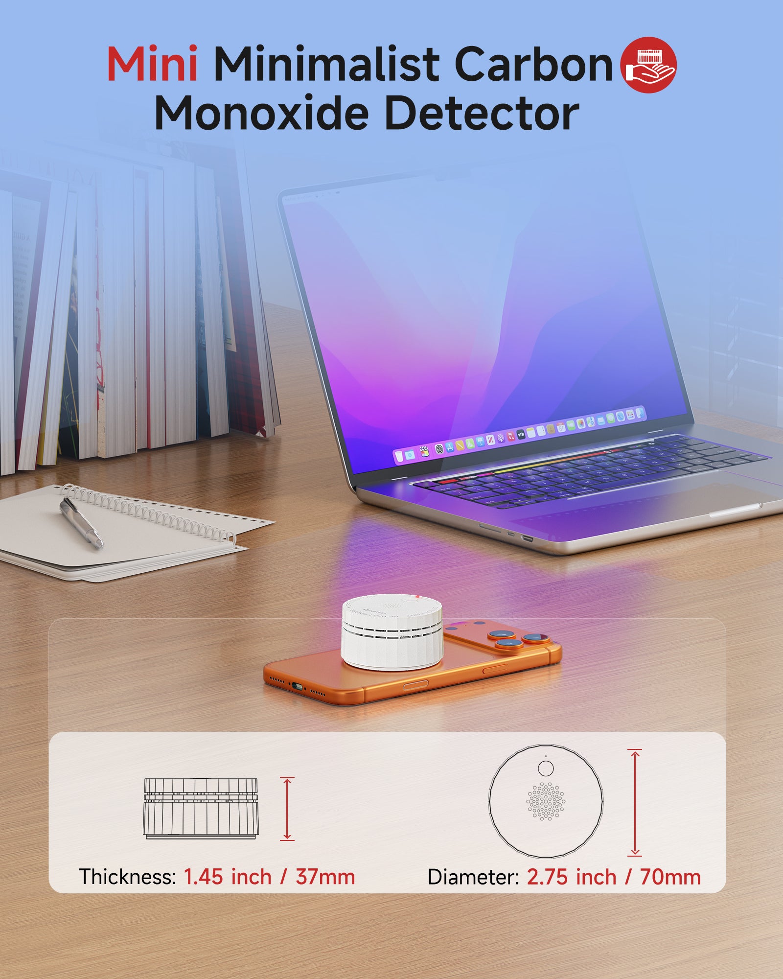 Heiman Carbon Monoxide Detectors, Matter CO Detector Battery Powered, UL 2034 5th Certified, Smart Wireless Mini CO Alarm for Home, Real-time Notification, for Smartthings,Home Assistant C1-M