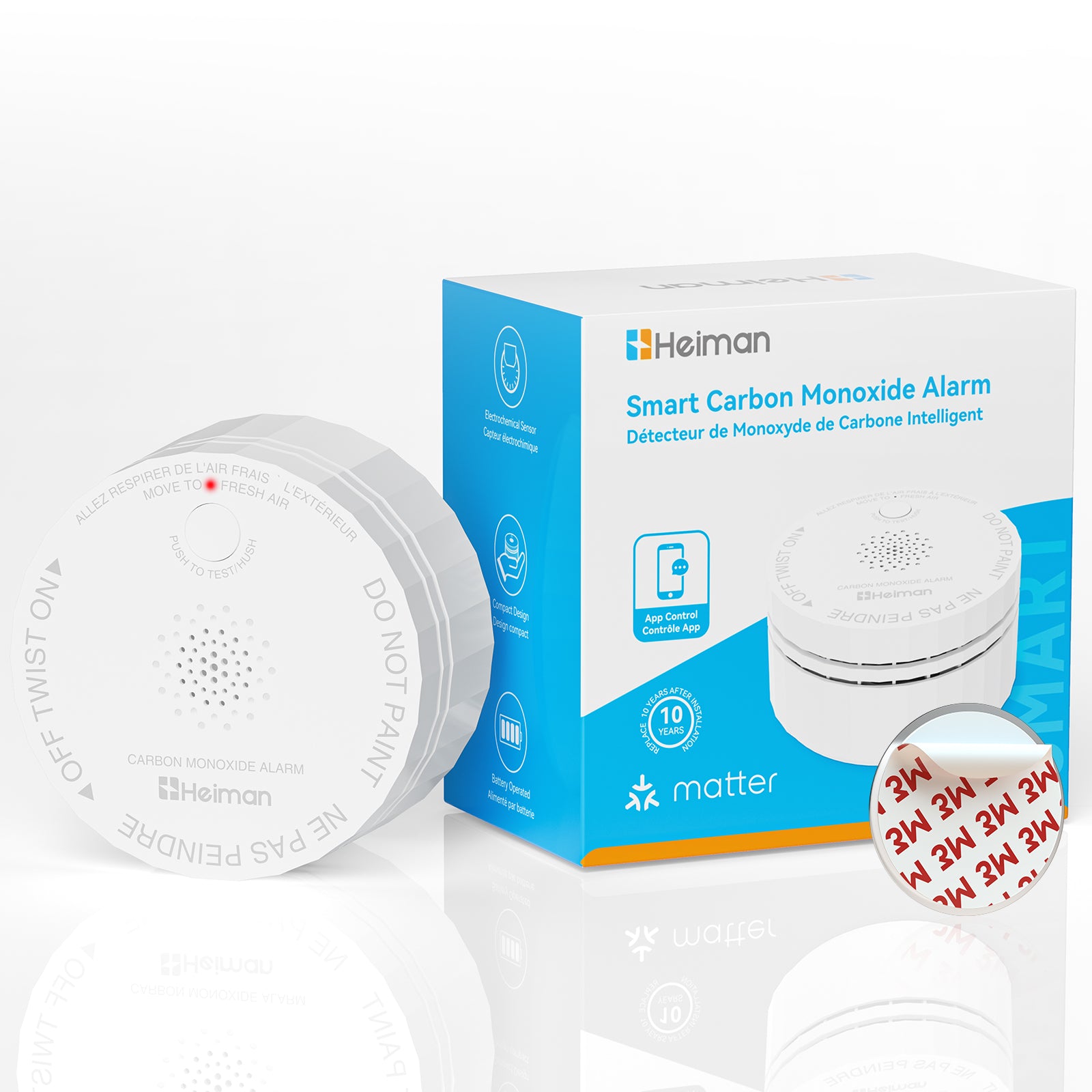 Heiman Carbon Monoxide Detectors, Matter CO Detector Battery Powered, UL 2034 5th Certified, Smart Wireless Mini CO Alarm for Home, Real-time Notification, for Smartthings,Home Assistant C1-M