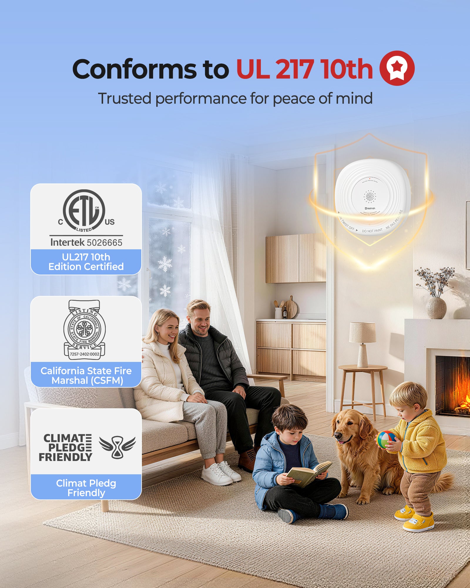Heiman Smoke Detector 10-Year Sealed Battery Powered, UL 217 10th Certified, Photoelectric Smoke Alarm, LED Status Lights/85 dB Alarm/Test Silence Button, Fire Alarm for Home Hotel Rental Apartment 636PHS