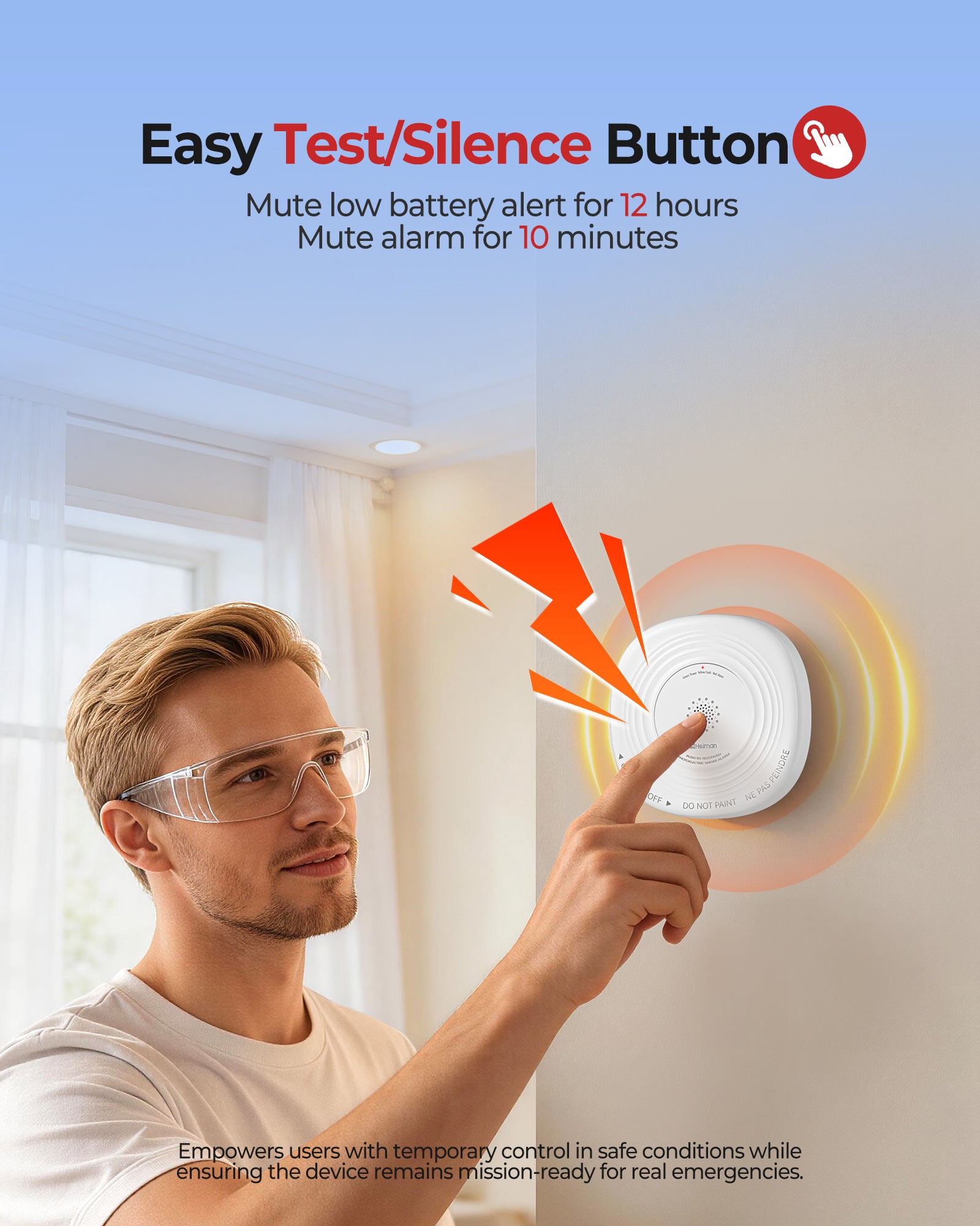 Heiman Smoke Detector 10-Year Sealed Battery Powered, UL 217 10th Certified, Photoelectric Smoke Alarm, LED Status Lights/85 dB Alarm/Test Silence Button, Fire Alarm for Home Hotel Rental Apartment 636PHS