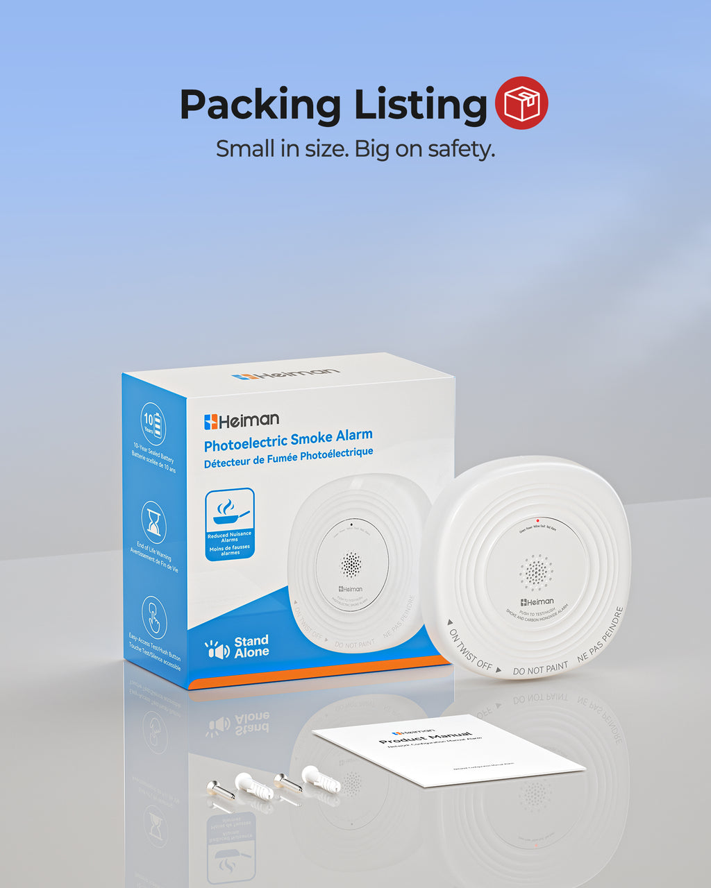 Heiman Smoke Detector 10-Year Sealed Battery Powered, UL 217 10th Certified, Photoelectric Smoke Alarm, LED Status Lights/85 dB Alarm/Test Silence Button, Fire Alarm for Home Hotel Rental Apartment 636PHS