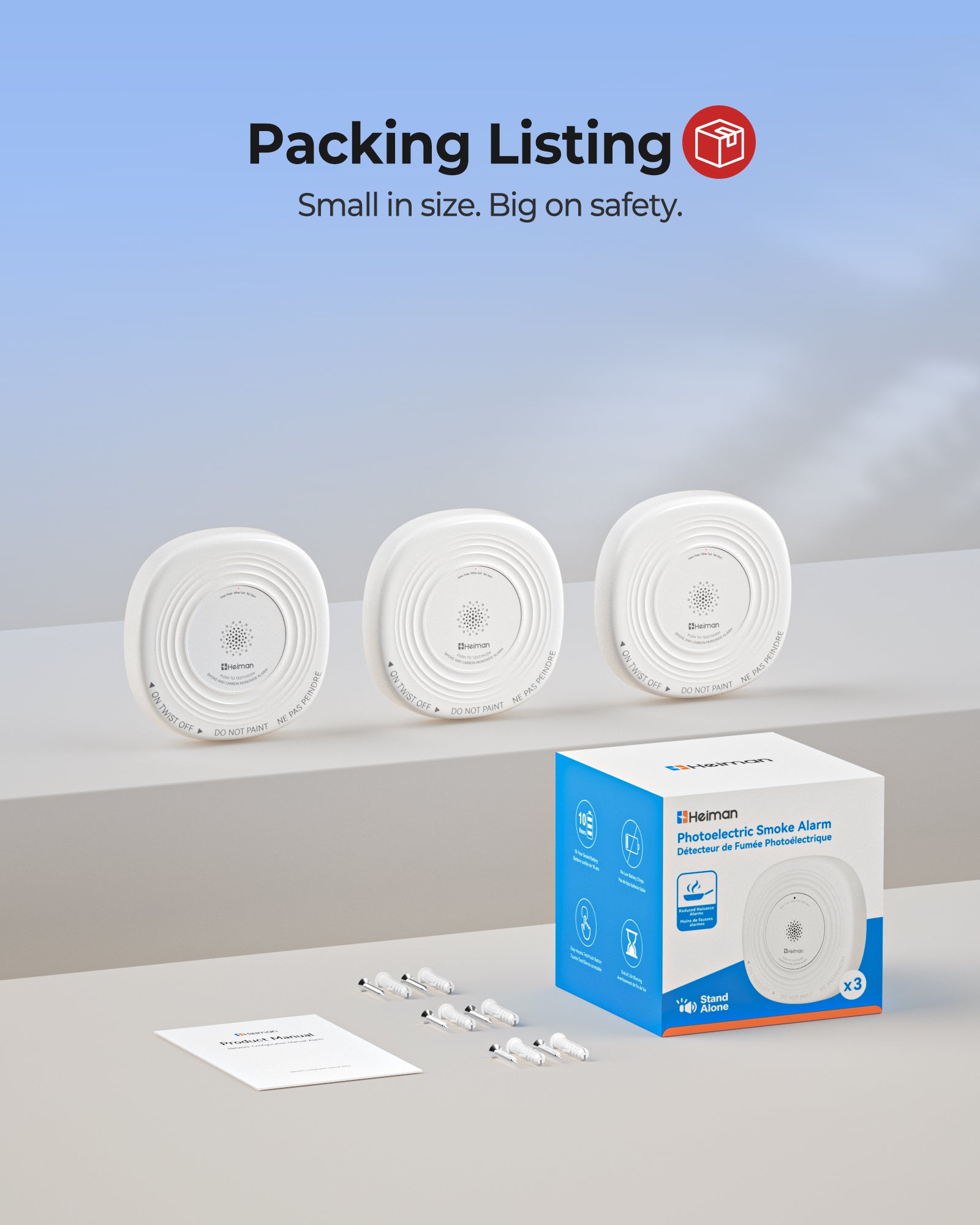 Heiman Smoke Detector 10-Year Sealed Battery Powered, UL 217 10th Certified, Photoelectric Smoke Alarm, LED Status Lights/85 dB Alarm/Test Silence Button, Fire Alarm for Home Hotel Rental Apartment 636PHS