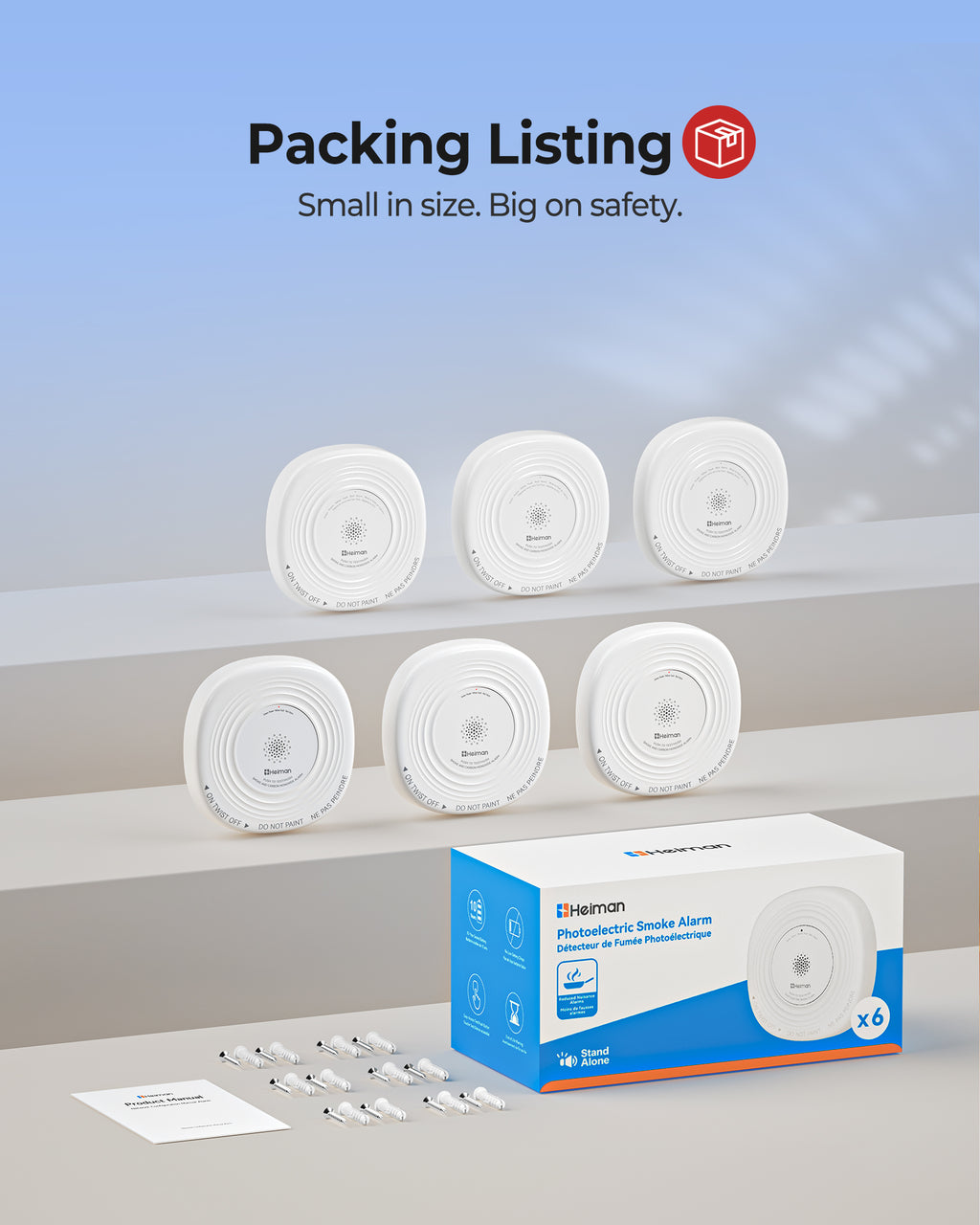 Heiman Smoke Detector 10-Year Sealed Battery Powered, UL 217 10th Certified, Photoelectric Smoke Alarm, LED Status Lights/85 dB Alarm/Test Silence Button, Fire Alarm for Home Hotel Rental Apartment 636PHS