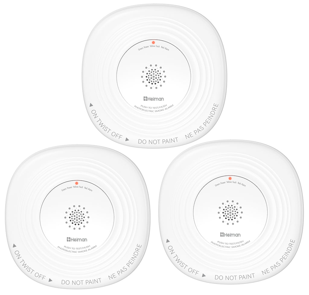 Heiman Smoke Detector 10-Year Sealed Battery Powered, UL 217 10th Certified, Photoelectric Smoke Alarm, LED Status Lights/85 dB Alarm/Test Silence Button, Fire Alarm for Home Hotel Rental Apartment 636PHS