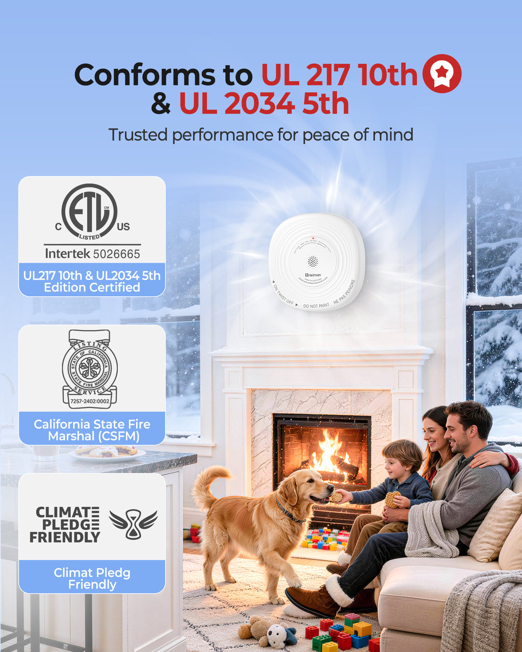Heiman Smoke Detector Carbon Monoxide Detector Combo 10-Year Sealed Battery, UL 217 10th/UL 2034 5th Certified/85 dB Alarm, Photoelectric Fire Smoke Alarm & CO Detector for Home Hotel Rental Apartment