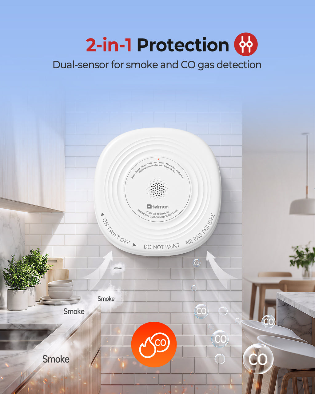 Heiman Smoke Detector Carbon Monoxide Detector Combo 10-Year Sealed Battery, UL 217 10th/UL 2034 5th Certified/85 dB Alarm, Photoelectric Fire Smoke Alarm & CO Detector for Home Hotel Rental Apartment