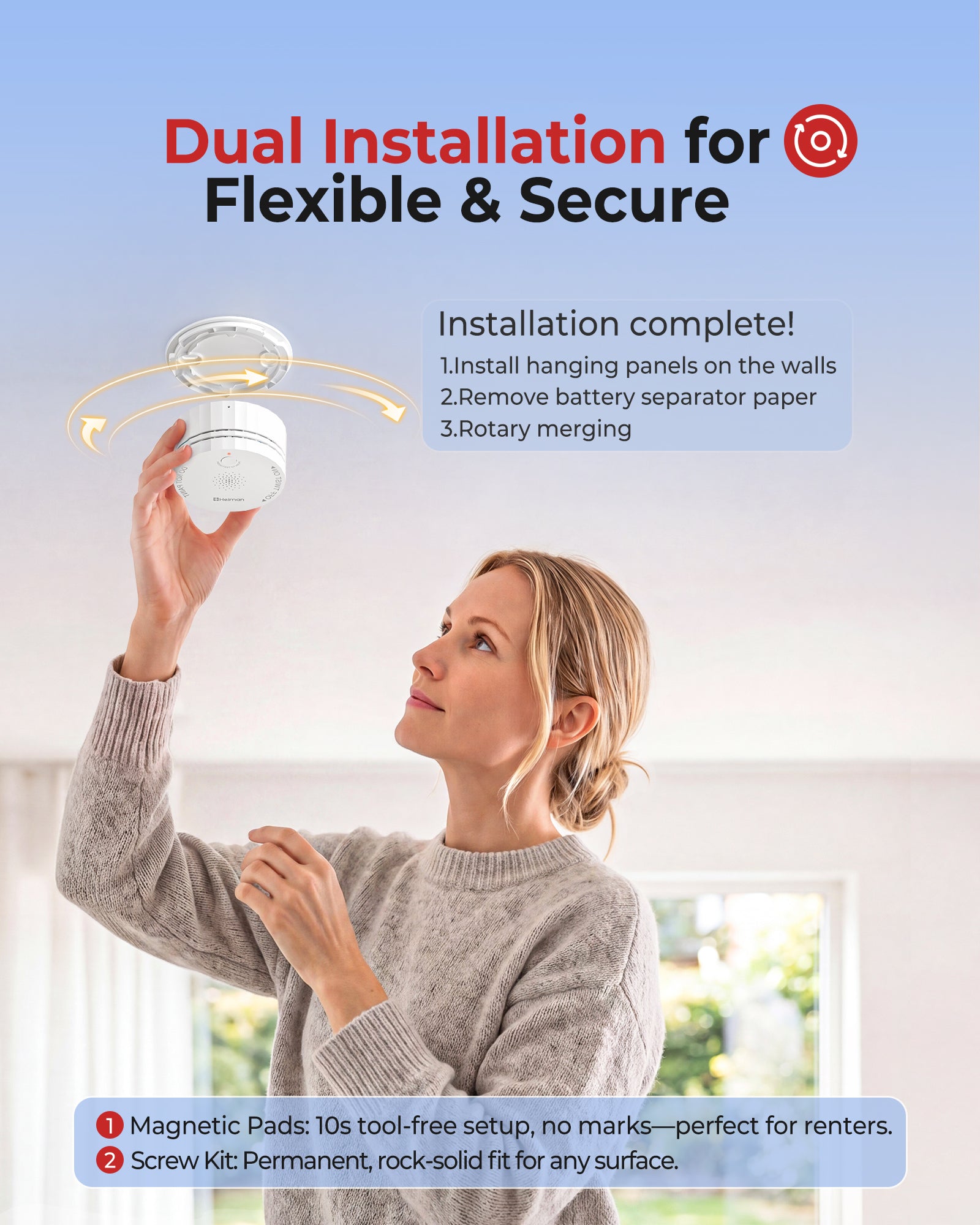 Detectores Humo Heiman Matter S1-S, Alarma Incendio Fotoeléctrica Smart, Certificado UL217-10th, A Pilas, Home Assistant, Mini Portátil Hogar Viaje