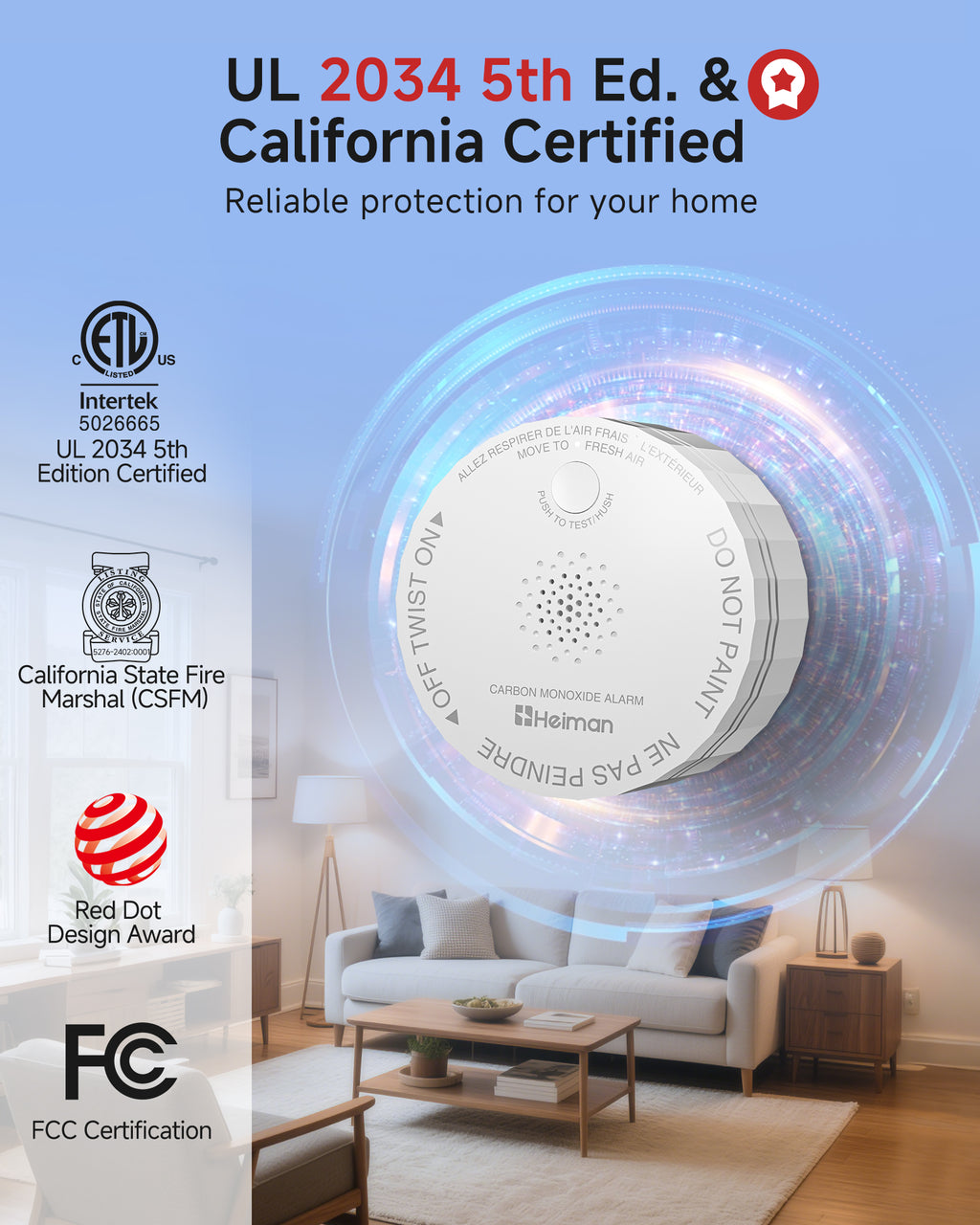 Heiman Carbon Monoxide Detectors, Matter CO Detector Battery Powered, UL 2034 5th Certified, Smart Wireless Mini CO Alarm for Home, Real-time Notification, for Smartthings,Home Assistant C1-M
