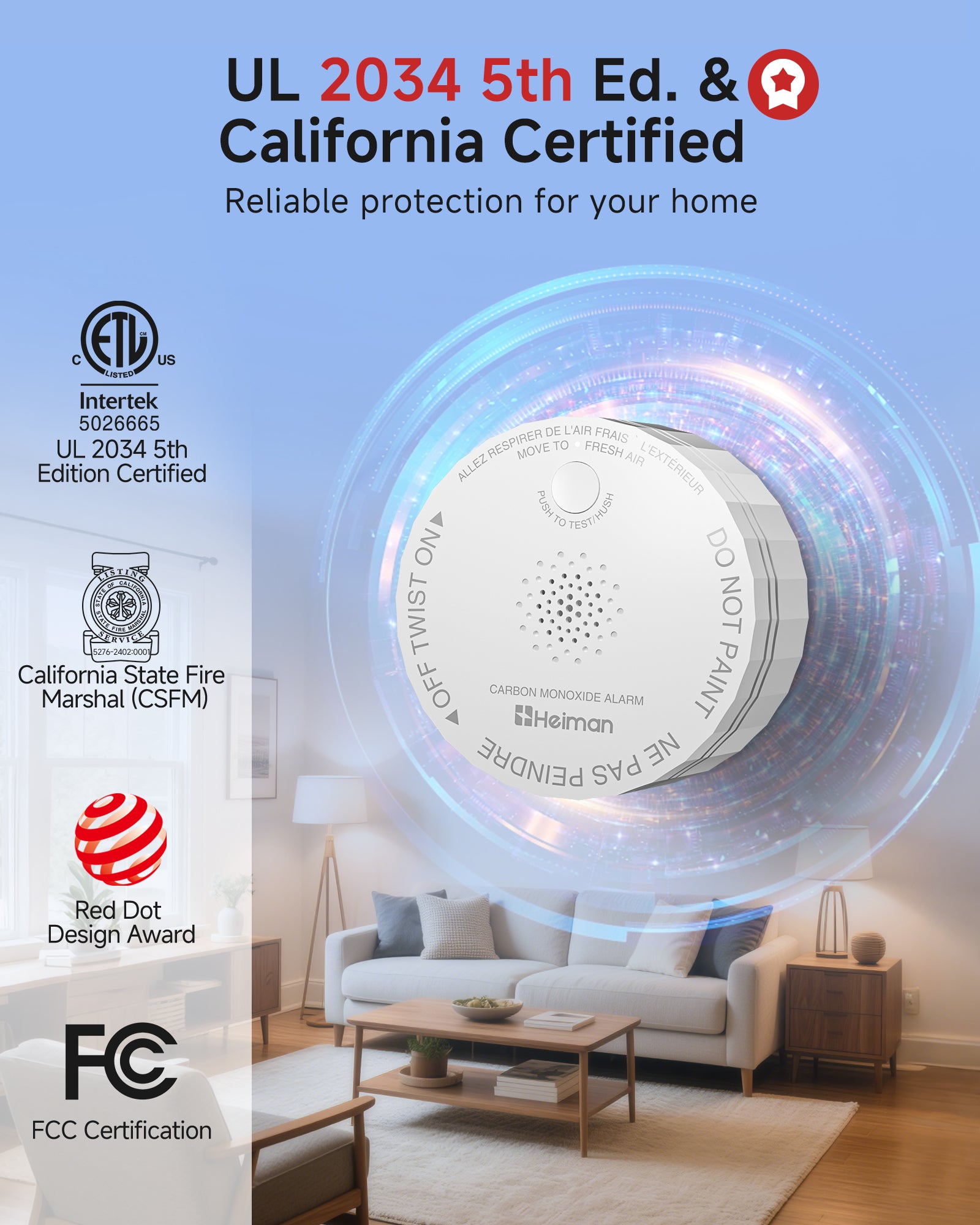 Heiman Carbon Monoxide Detectors, Matter CO Detector Battery Powered, UL 2034 5th Certified, Smart Wireless Mini CO Alarm for Home, Real-time Notification, for Smartthings,Home Assistant C1-M