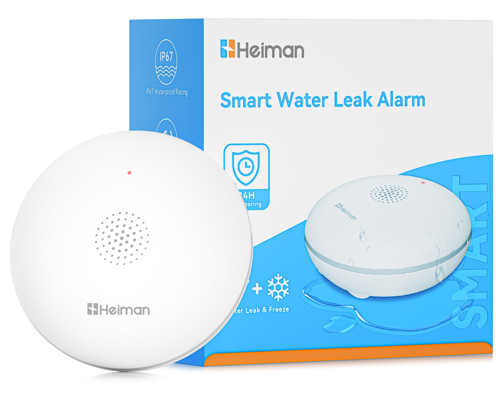 Detectores Fugas Agua Heiman para el Hogar, Alarma Sensor Agua Detector Fugas, Sensor Agua a Pilas para Sótano/Tubería/Desagüe/Lavabo/Baño/Cocina/Inodoro/Lavadero, 1 Pack（Sin Incluir Gateway )