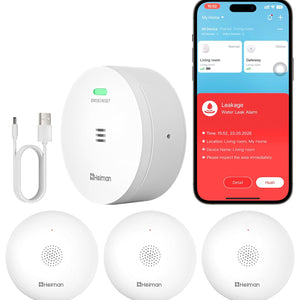 Detectores Fugas Agua Heiman para el Hogar, Alarma Sensor Agua Detector Fugas, Sensor Agua a Pilas para Sótano/Tubería/Desagüe/Lavabo/Baño/Cocina/Inodoro/Lavadero, 1 Pack（Sin Incluir Gateway )