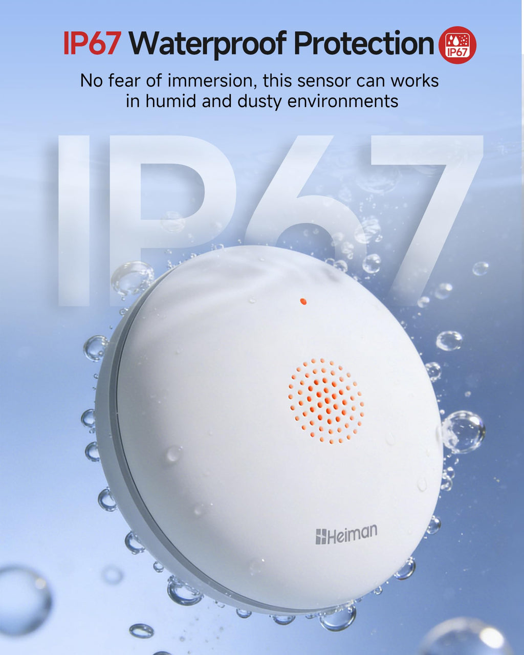 Heiman Water Leak detectors for Home,Water Sensor Alarm Leak Detector, Battery Operated Water Sensor for Basement/Pipe/Drain/Sink/Bathroom/Kitchen/Toilet/Laundry Room, 1 Pack（Not Include Gateway