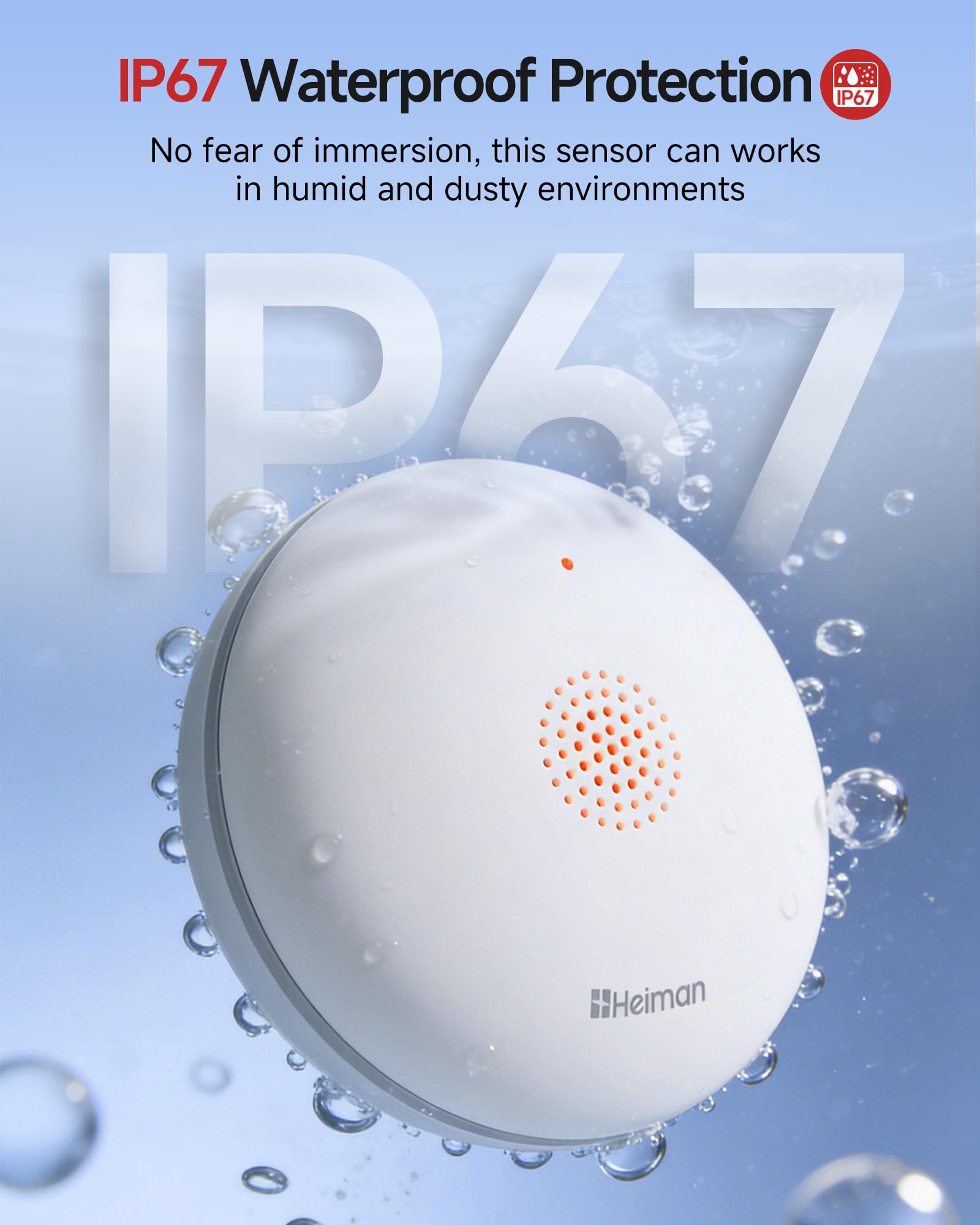 Heiman Water Leak detectors for Home,Water Sensor Alarm Leak Detector, Battery Operated Water Sensor for Basement/Pipe/Drain/Sink/Bathroom/Kitchen/Toilet/Laundry Room, 1 Pack（Not Include Gateway
